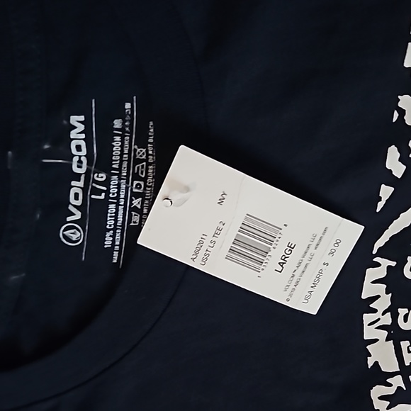 NWT Men's Volcom Long Sleeve "Olympic Snowboarding T-S". White/navy blue & Large - Picture 4 of 5